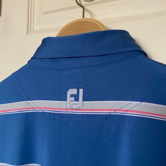 FootJoy Polo Shirt‎ Golf Stretch Short Sleeve Blue Striped Athletic Men's Large - Picture 4 of 8